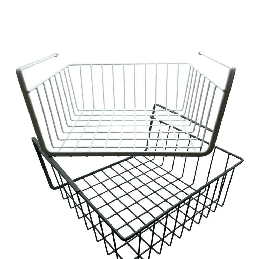 Under Shelf Baskets Set of 2 White Black Metal Storage Organizer Wire